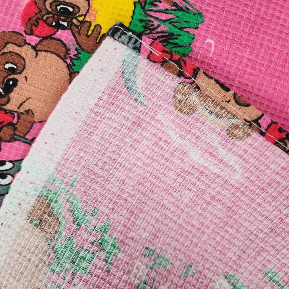 Vintage Soviet Union USSR Russian Winnie the Pooh Fabric Pink Waffle Weave Cloth - Picture 5 of 6